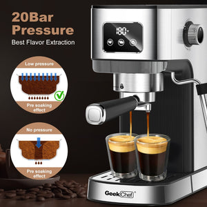 English Elm Geek Chef Stainless Espresso Machine 20 Bar Pressure Steam Wand Ese Pod Home W1002P177337