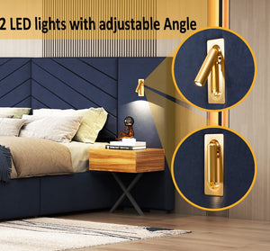 English Elm King Modern Floating Bedside Tables with LED Lights, Crossed Metal Legs & Single Drawer Storage, Durable Wood Retro Blue W1793S00005