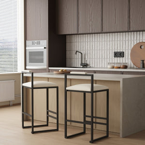 English Elm Set of 2 Modern Faux Leather Barstools with Iron Frame for Kitchen Island Seating W1757P163456