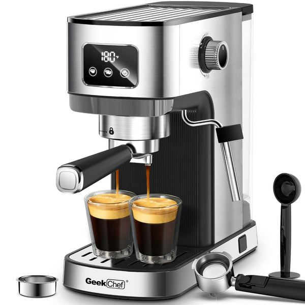 English Elm Geek Chef Stainless Espresso Machine 20 Bar Pressure Steam Wand Ese Pod Home W1002P177337