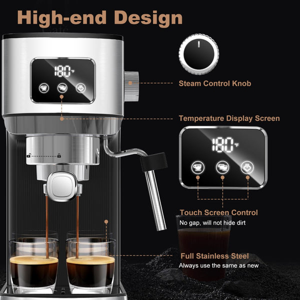 English Elm Geek Chef Stainless Espresso Machine 20 Bar Pressure Steam Wand Ese Pod Home W1002P177337