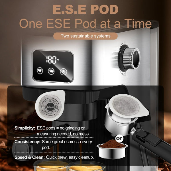 English Elm Geek Chef Stainless Espresso Machine 20 Bar Pressure Steam Wand Ese Pod Home W1002P177337