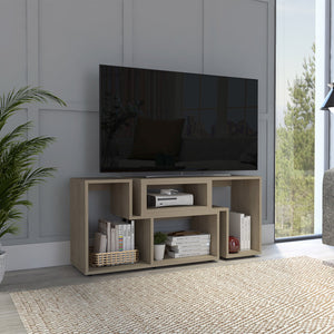 English Elm Being Extendable TV Stand with Multiple Shelves, Light Pine Beige Particleboard, Customizable Fit, Easy Assembly B070S00117