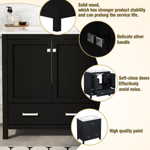 English Elm Modern 48 Inch Freestanding Bathroom Vanity Dual Ceramic Sinks Soft Close Gold Handles Black N729P000001B