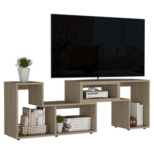 English Elm Being Extendable TV Stand with Multiple Shelves, Light Pine Beige Particleboard, Customizable Fit, Easy Assembly B070S00117