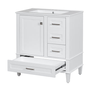 English Elm 30" Modern Bathroom Vanity with Solid Wood Frame, Ceramic Sink, Gold Handles & Soft-Close Storage White WF321698AAK