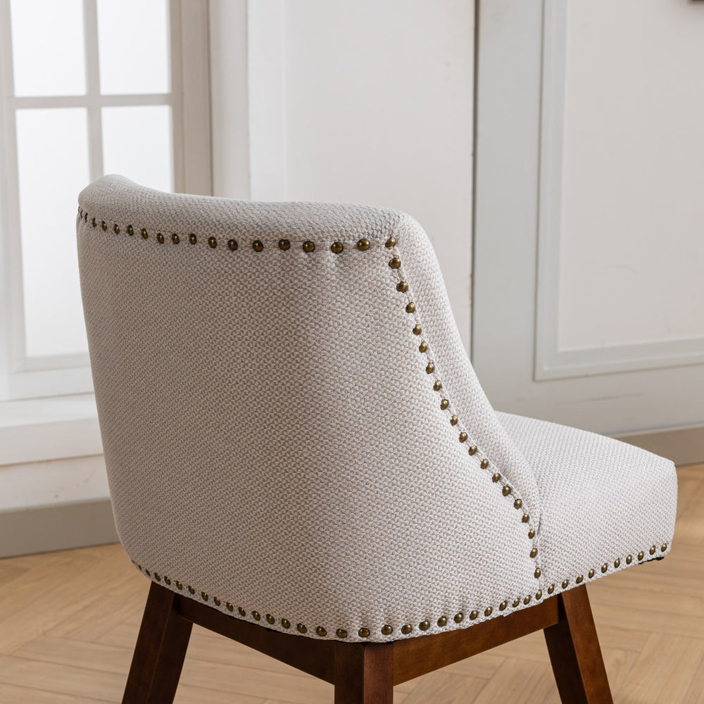 English Elm Counter Curved Back Swivel Barstool Set of 2 with 360° Rotation, Thick Cushions, Solid Wood Frame, 300 lb Capacity Beige W1143P151490