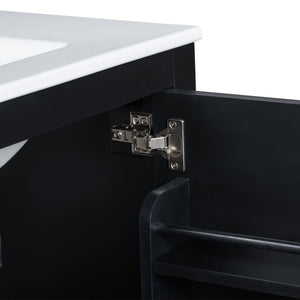 English Elm Modern 48 Inch Freestanding Bathroom Vanity Dual Ceramic Sinks Soft Close Gold Handles Black N729P000001B