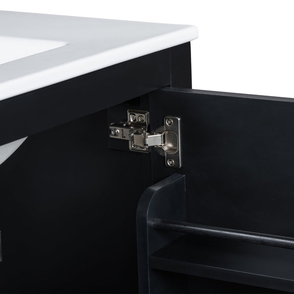 English Elm Modern 48 Inch Freestanding Bathroom Vanity Dual Ceramic Sinks Soft Close Gold Handles Black N729P000001B