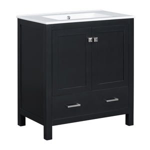 English Elm 30" Black Bathroom Vanity with Undermount Sink, Solid Wood Frame, Soft-Close Doors & Drawer Organizer WF324043AAB