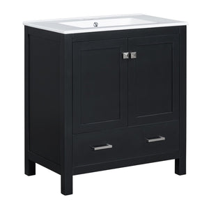 English Elm Modern 48 Inch Freestanding Bathroom Vanity Dual Ceramic Sinks Soft Close Gold Handles Black N729P000001B