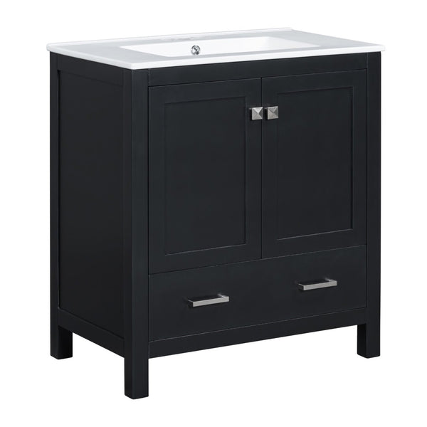 English Elm Modern 48 Inch Freestanding Bathroom Vanity Dual Ceramic Sinks Soft Close Gold Handles Black N729P000001B