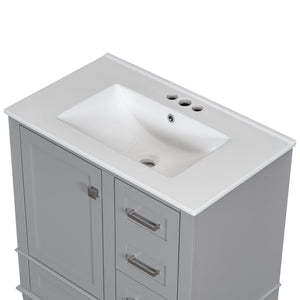 English Elm 30" Modern Bathroom Vanity with Solid Wood Frame, Ceramic Sink, Gold Handles & Soft-Close Storage Grey WF321698AAE