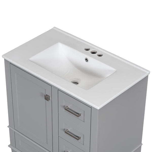 English Elm 30" Modern Bathroom Vanity with Solid Wood Frame, Ceramic Sink, Gold Handles & Soft-Close Storage Grey WF321698AAE