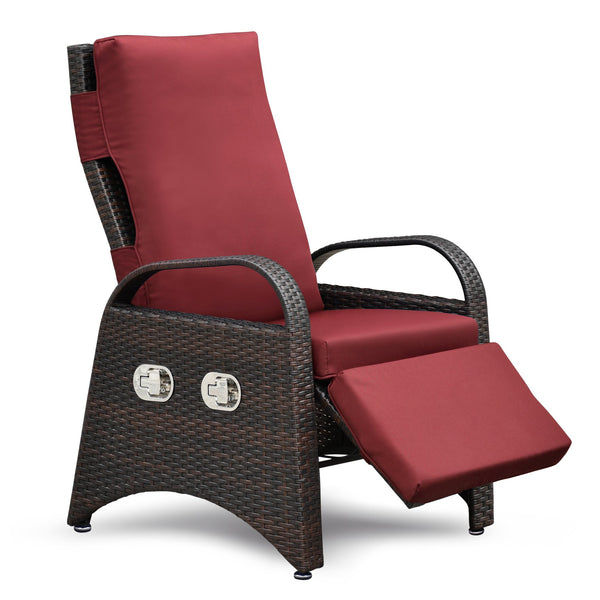 English Elm Outdoor Recliner Chair with Hand-Woven HDPE Rattan, Built-In Side Table, Buckle Recline Comfort Red W1889P177621