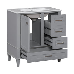 English Elm 30" Modern Bathroom Vanity with Solid Wood Frame, Ceramic Sink, Gold Handles & Soft-Close Storage Grey WF321698AAE