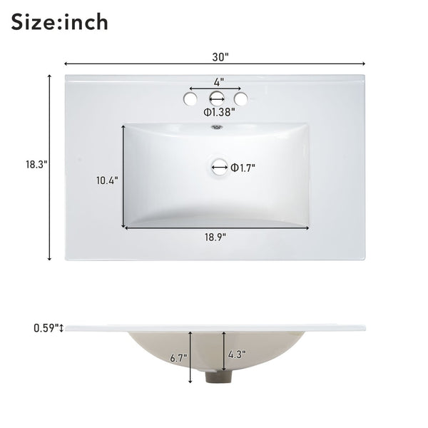 English Elm Modern 48 Inch Freestanding Bathroom Vanity Dual Ceramic Sinks Soft Close Gold Handles White N729P000001K