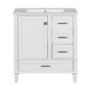 English Elm 30" Modern Bathroom Vanity with Solid Wood Frame, Ceramic Sink, Gold Handles & Soft-Close Storage White WF321698AAK