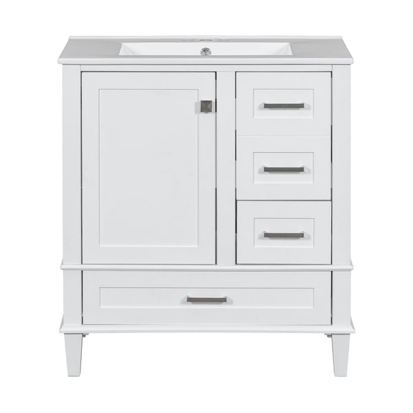 English Elm 30" Modern Bathroom Vanity with Solid Wood Frame, Ceramic Sink, Gold Handles & Soft-Close Storage White WF321698AAK