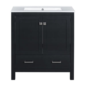 English Elm 30" Black Bathroom Vanity with Undermount Sink, Solid Wood Frame, Soft-Close Doors & Drawer Organizer WF324043AAB