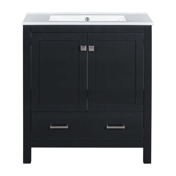 English Elm 30" Black Bathroom Vanity with Undermount Sink, Solid Wood Frame, Soft-Close Doors & Drawer Organizer WF324043AAB
