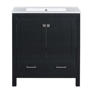 English Elm Modern 48 Inch Freestanding Bathroom Vanity Dual Ceramic Sinks Soft Close Gold Handles Black N729P000001B