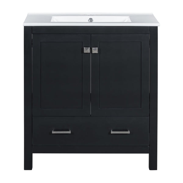 English Elm Modern 48 Inch Freestanding Bathroom Vanity Dual Ceramic Sinks Soft Close Gold Handles Black N729P000001B