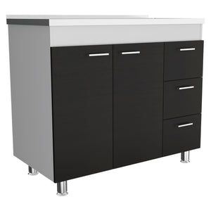 English Elm Ferretti Modern Base Cabinet with Double Door, Three Drawers, Faucet Hole and Sturdy Four Legs Multicolor 43.7 L x 25.6 W x 7.9 H B200S00119