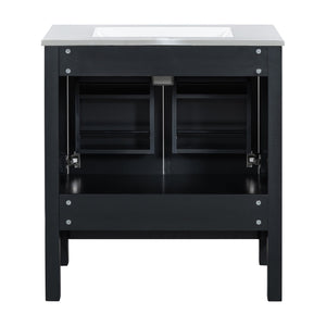 English Elm 30" Black Bathroom Vanity with Undermount Sink, Solid Wood Frame, Soft-Close Doors & Drawer Organizer WF324043AAB