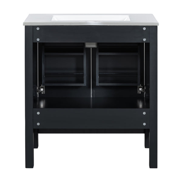 English Elm 30" Black Bathroom Vanity with Undermount Sink, Solid Wood Frame, Soft-Close Doors & Drawer Organizer WF324043AAB