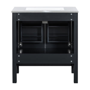 English Elm Modern 48 Inch Freestanding Bathroom Vanity Dual Ceramic Sinks Soft Close Gold Handles Black N729P000001B