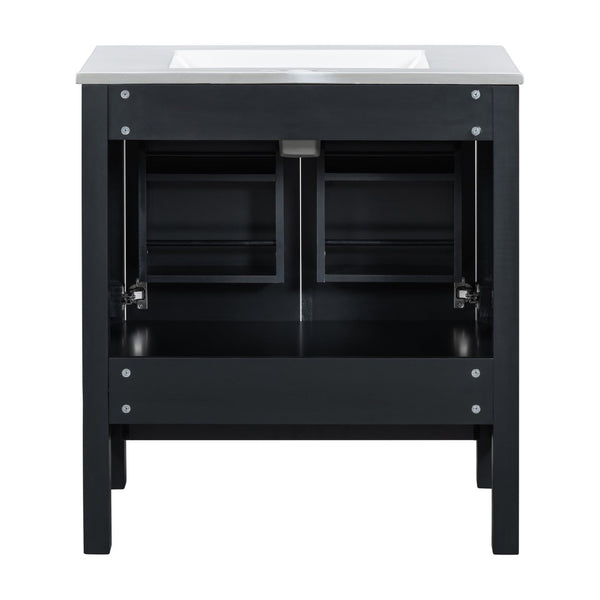 English Elm Modern 48 Inch Freestanding Bathroom Vanity Dual Ceramic Sinks Soft Close Gold Handles Black N729P000001B