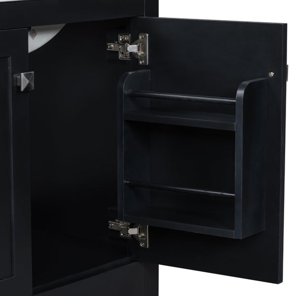 English Elm Modern 48 Inch Freestanding Bathroom Vanity Dual Ceramic Sinks Soft Close Gold Handles Black N729P000001B