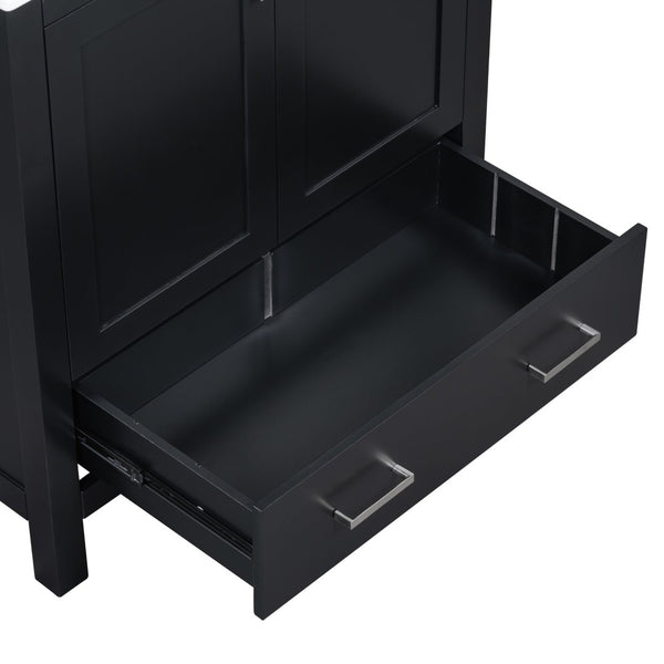 English Elm Modern 48 Inch Freestanding Bathroom Vanity Dual Ceramic Sinks Soft Close Gold Handles Black N729P000001B