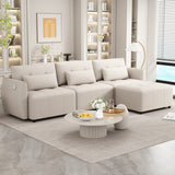 Hearth and Haven Cole 113.3" 2 Pieces Tufted L-Shaped Sofa with Movable Ottoman and USB, Beige SG000880AAA