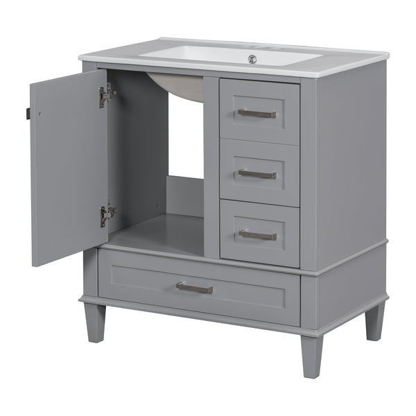 English Elm 30" Modern Bathroom Vanity with Solid Wood Frame, Ceramic Sink, Gold Handles & Soft-Close Storage Grey WF321698AAE