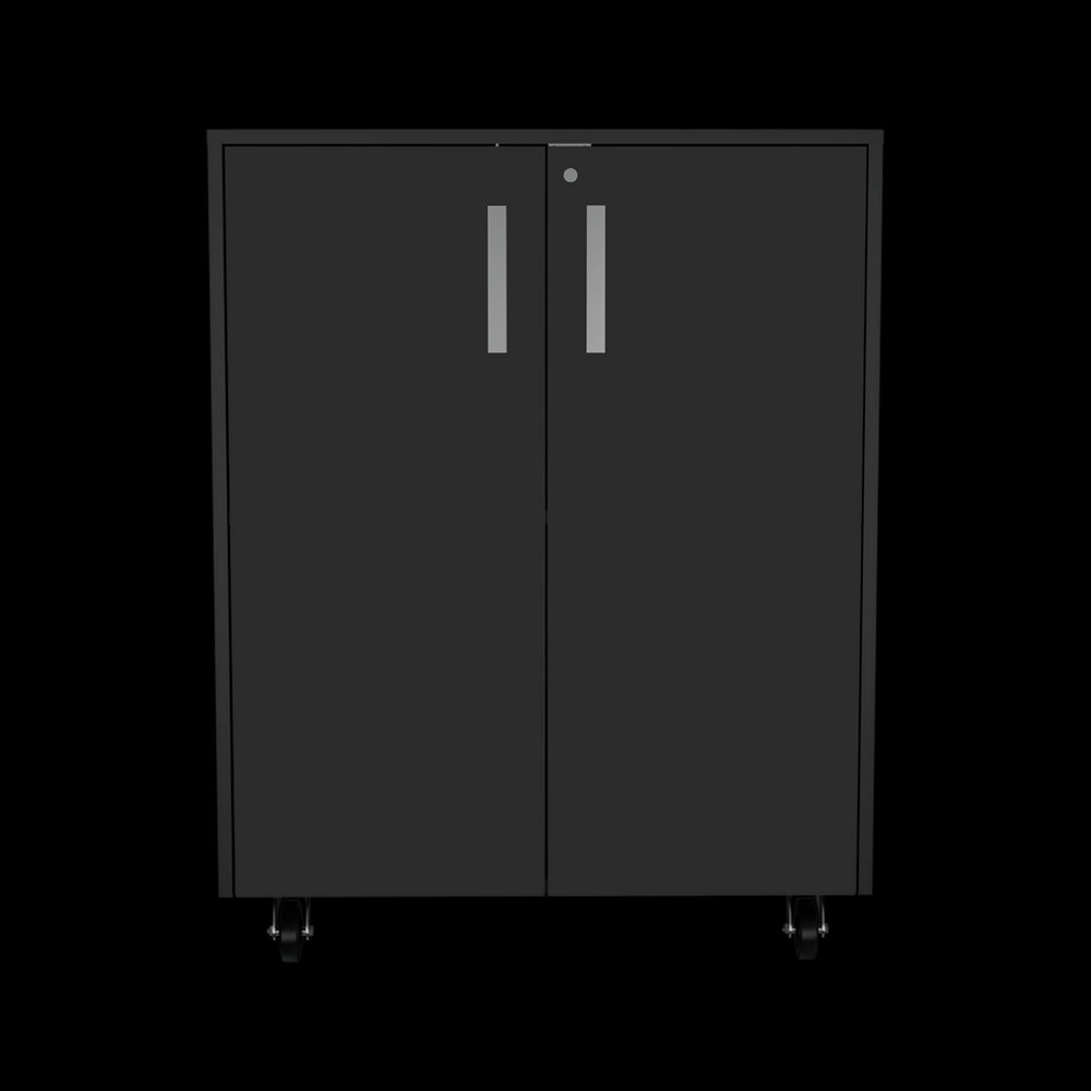 English Elm Wenge Durable 2-Piece Garage Storage Set with Mobile Cabinet, Wall Cabinet, Padlock & Shelf - Stylish Organization B062S00396