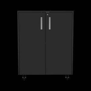 English Elm Wenge Durable 2-Piece Garage Storage Set with Mobile Cabinet, Wall Cabinet, Padlock & Shelf - Stylish Organization B062S00396