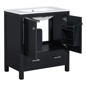 English Elm 30" Black Bathroom Vanity with Undermount Sink, Solid Wood Frame, Soft-Close Doors & Drawer Organizer WF324043AAB
