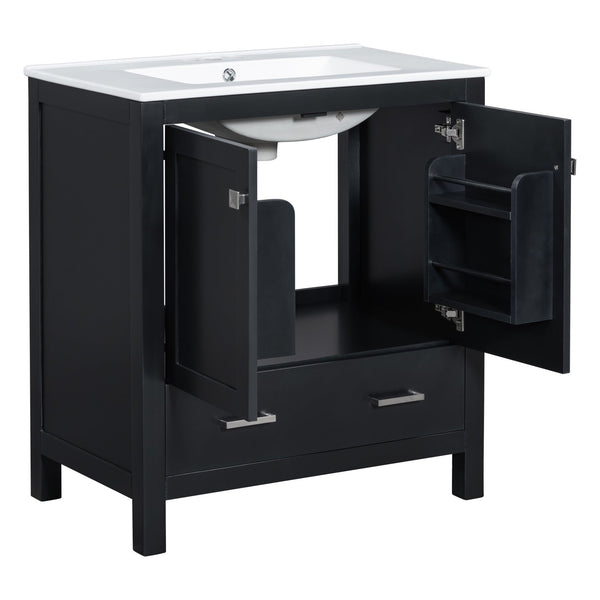 English Elm 30" Black Bathroom Vanity with Undermount Sink, Solid Wood Frame, Soft-Close Doors & Drawer Organizer WF324043AAB