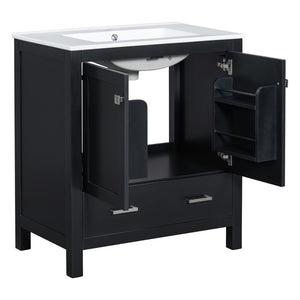 English Elm Modern 48 Inch Freestanding Bathroom Vanity Dual Ceramic Sinks Soft Close Gold Handles Black N729P000001B