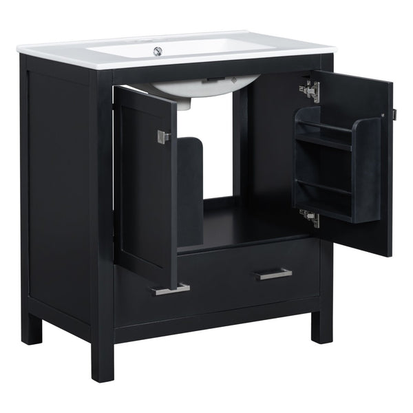 English Elm Modern 48 Inch Freestanding Bathroom Vanity Dual Ceramic Sinks Soft Close Gold Handles Black N729P000001B