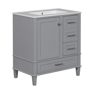 English Elm 30" Modern Bathroom Vanity with Solid Wood Frame, Ceramic Sink, Gold Handles & Soft-Close Storage Grey WF321698AAE