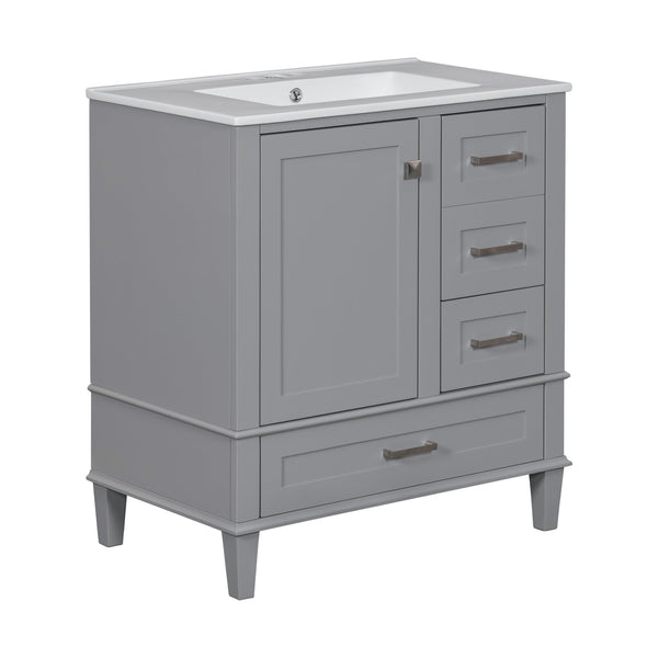 English Elm 30" Modern Bathroom Vanity with Solid Wood Frame, Ceramic Sink, Gold Handles & Soft-Close Storage Grey WF321698AAE