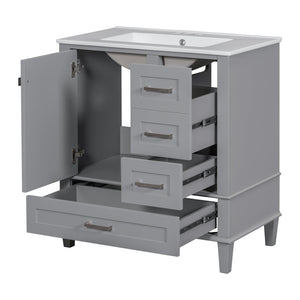 English Elm 30" Modern Bathroom Vanity with Solid Wood Frame, Ceramic Sink, Gold Handles & Soft-Close Storage Grey WF321698AAE