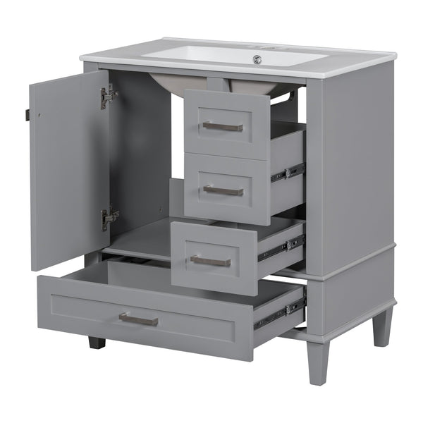 English Elm 30" Modern Bathroom Vanity with Solid Wood Frame, Ceramic Sink, Gold Handles & Soft-Close Storage Grey WF321698AAE