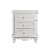 English Elm Classic Traditional White Finish 3 Drawers Nightstand 1 Piece Decorative Accents Wooden Bedroom Furniture Bedside Table Turned Feet