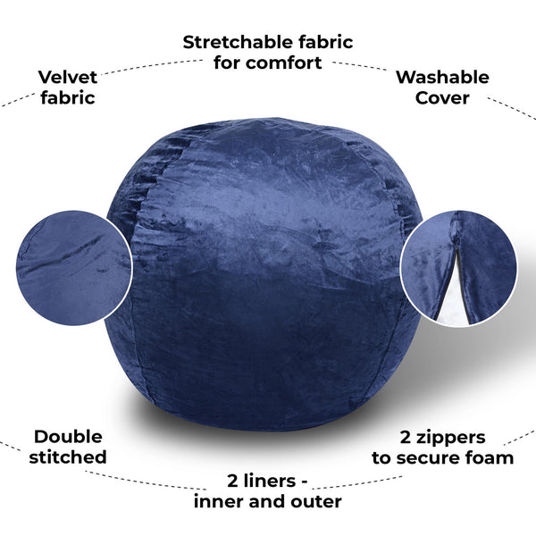 English Elm Minky Velvet Bean Bag Chair - 5Ft Plush Lounge Chair For Kids & Adults, Washable Cover, Comfy Design B181P178158