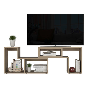 English Elm Being Extendable TV Stand with Multiple Shelves, Light Pine Beige Finish, Customizable Two-Part Design B200S00117