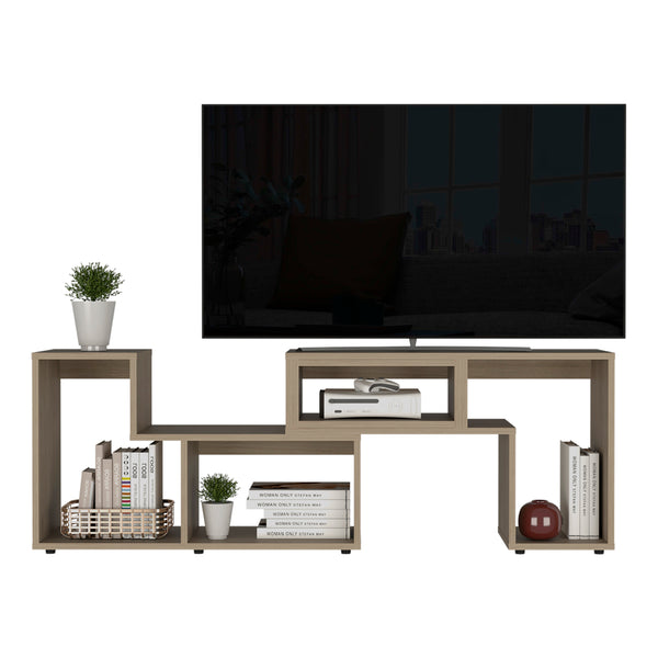 English Elm Being Extendable TV Stand with Multiple Shelves, Light Pine Beige Particleboard, Customizable Fit, Easy Assembly B070S00117